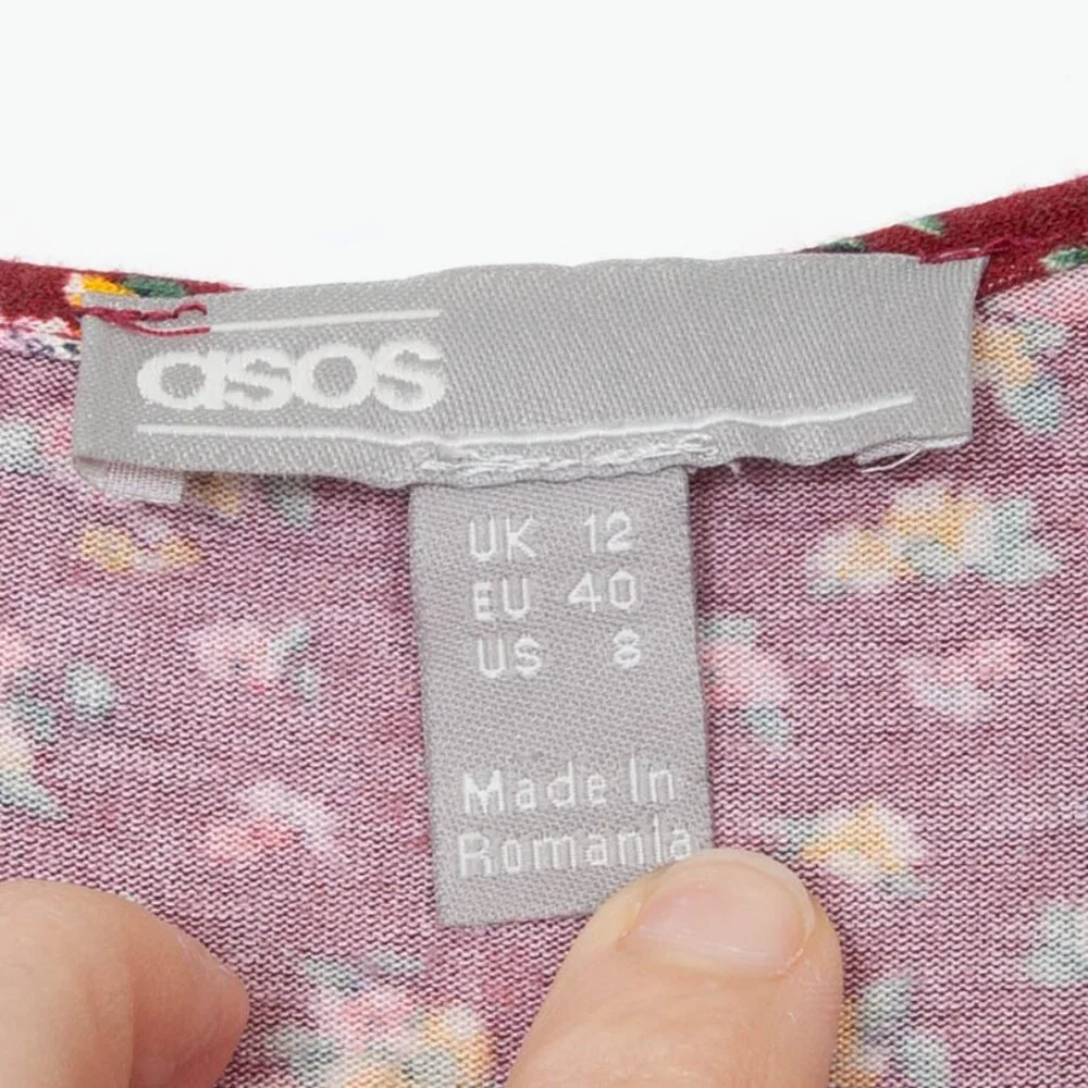 ASOS V Neck Floral Flutter Sleeve Mini Dress Womens Size 8 - Picture 5 of 9